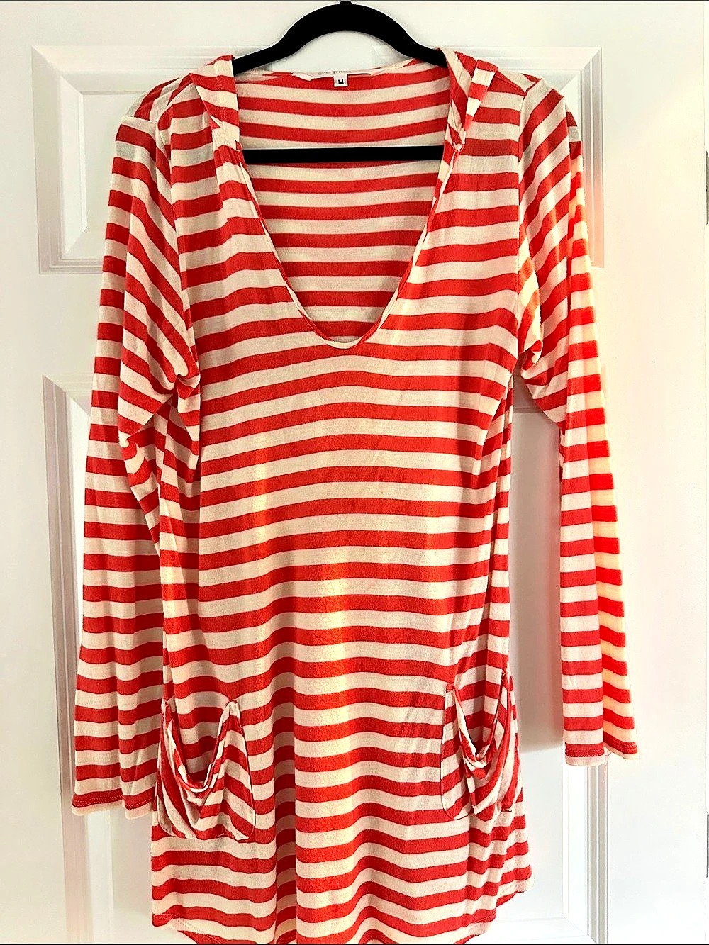 ella moss Striped Long Sleeve Tunic in Red & Cream Size Medium